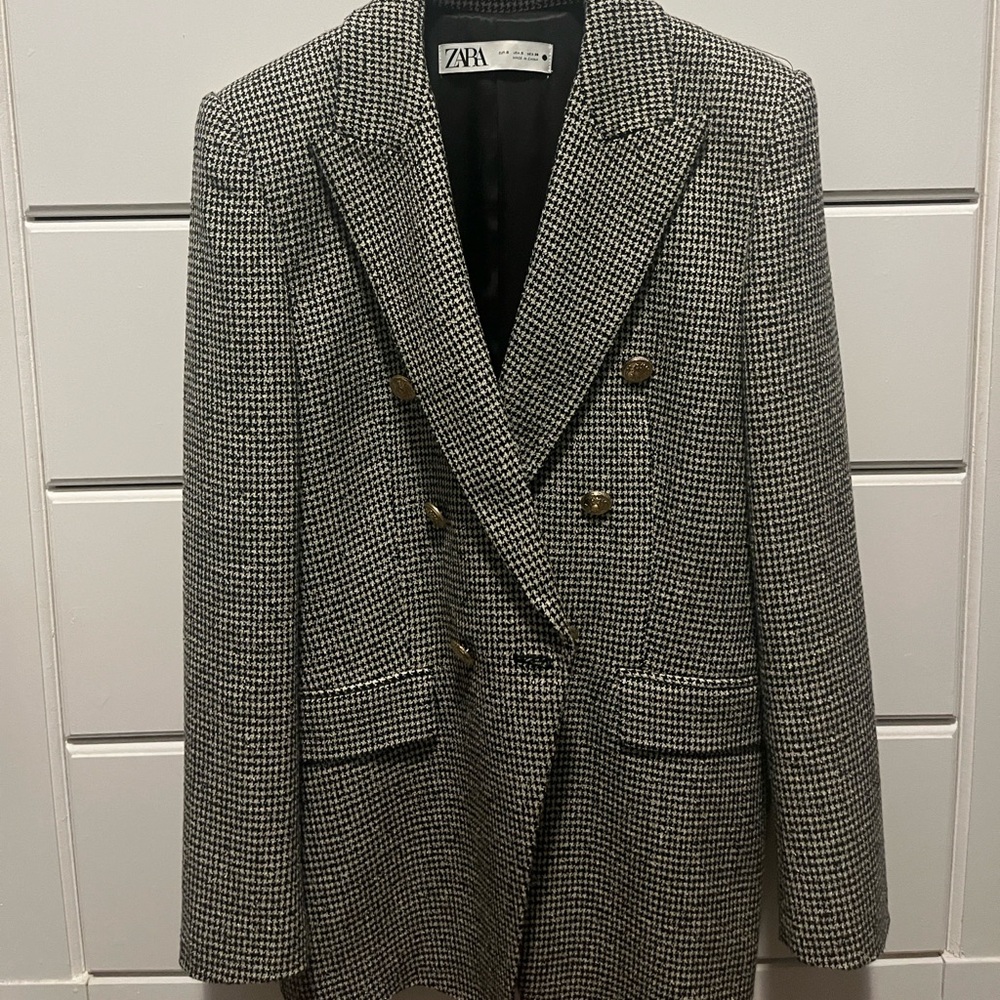 Zara Double Breasted Tailored Houndstooth Blazer - Picture 4 of 10